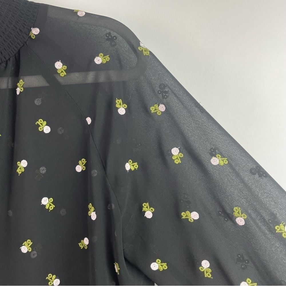 CAbi Alegria Black Embroidered Peasant Blouse Sheer Smocked Neck & Cuffs XS - Picture 5 of 16